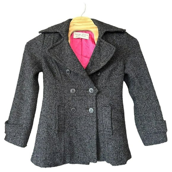 Trina Turk Wool Blend Gray Double Breasted Peacoat Coat Jacket Womens 8 - Picture 1 of 5